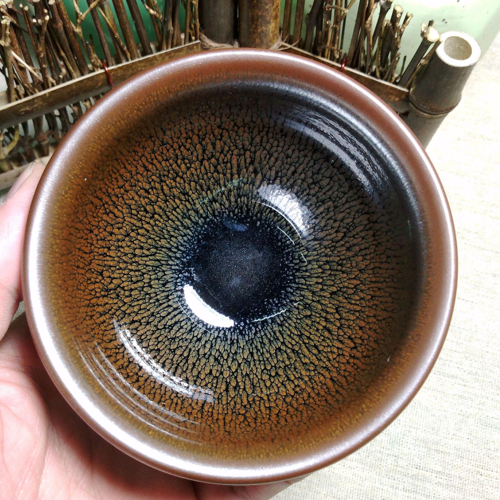 建阳建盏原矿釉铁胎鹧鸪斑油滴百花盏功夫茶具小茶杯品茗主人杯子