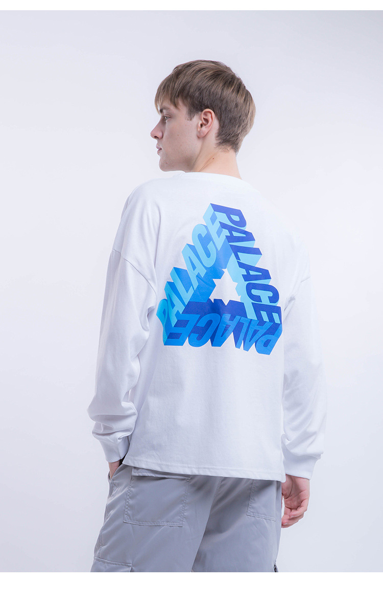 palace life 2018欧美潮牌秋冬男装 立体三角印花男式休闲长袖t恤