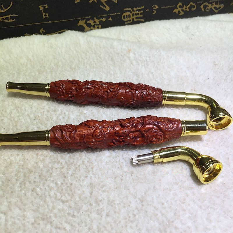 血檀木质雕刻烟杆老式直杆弯头烟枪红木实木循环型烟具批发