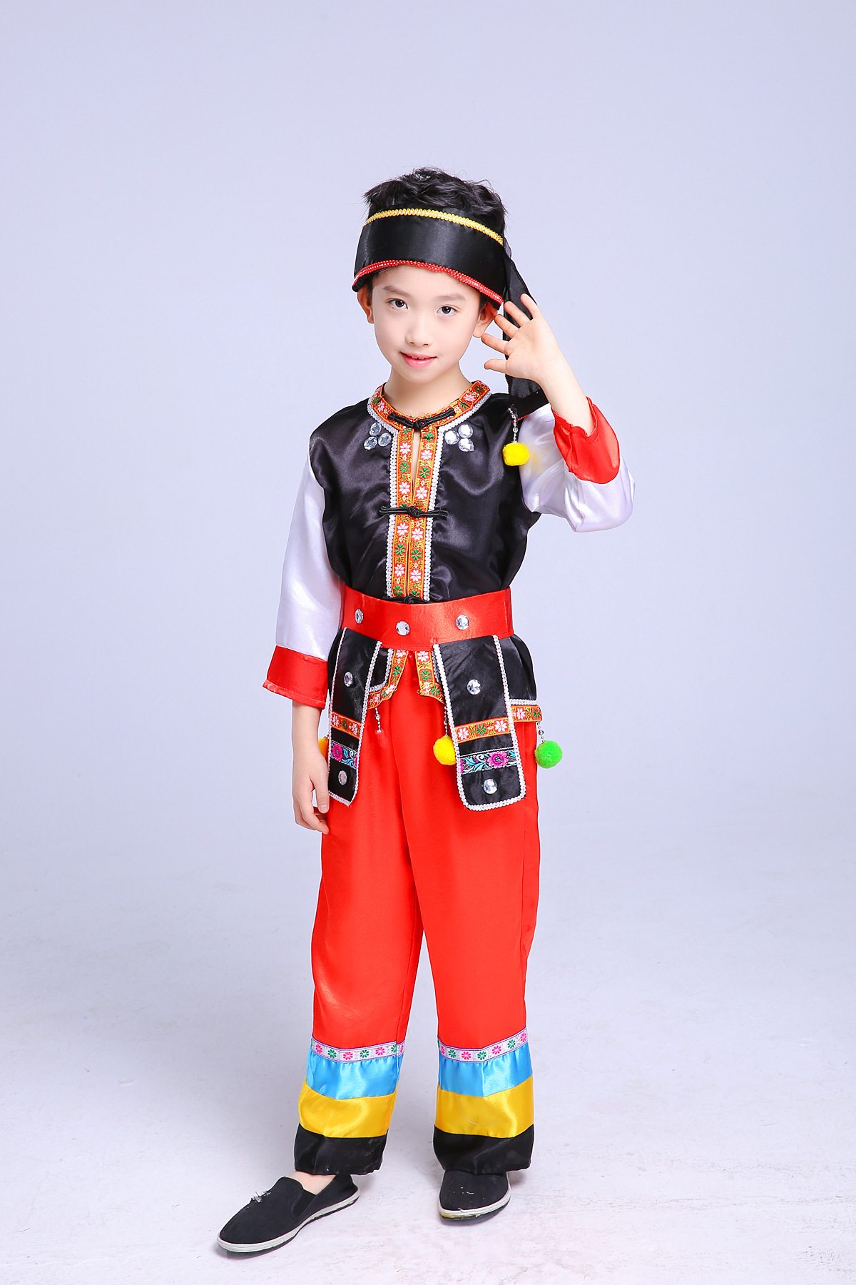 儿童苗族演出服装男童云南土家族少数民族壮族黎族侗族葫芦丝表演