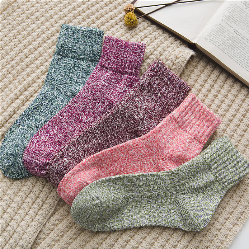 Solid Women Socks Simple Winter Wool Thick Warm Breathable Elastic Force Fashion Mid Socks For Female Solid Women Socks Simple Winter Wool Thick Warm Breathable Elastic Force Fashion Mid Socks For Female