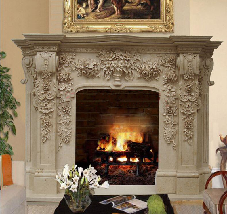 天然大理石壁炉 纯手工雕刻 源头工厂直销欧式室内壁炉架定制