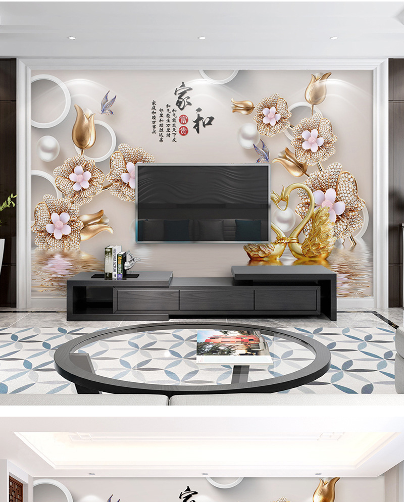 电视背景墙壁纸简约现代客厅中式3d墙纸影视墙5d立体凹凸壁画墙布