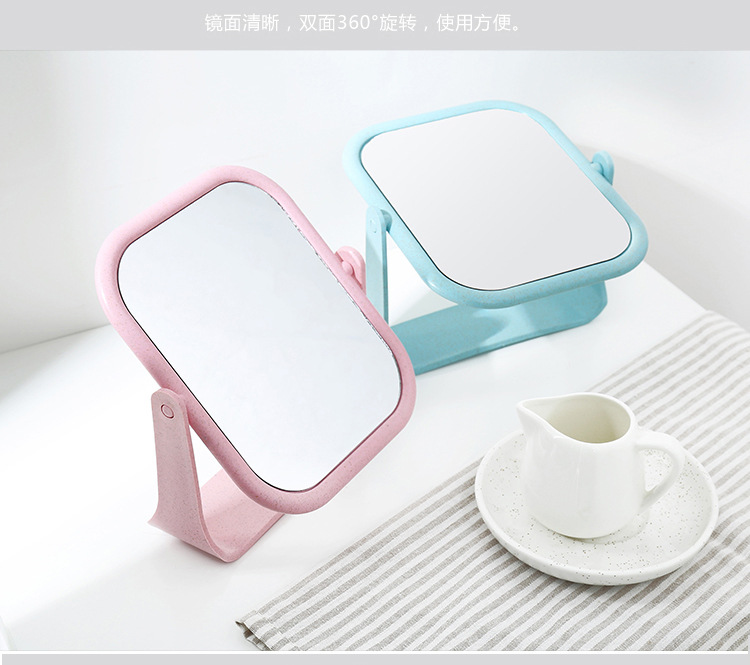 小麦可旋转高清双面镜折叠镜台式桌面化妆镜大号公主镜便携梳妆镜
