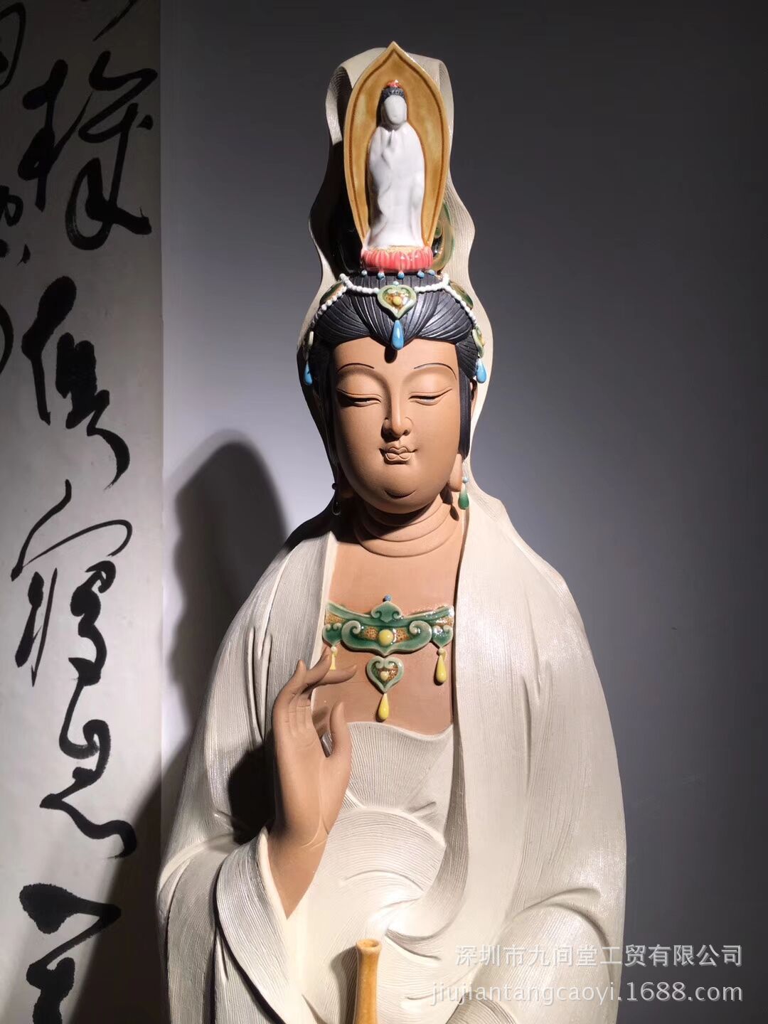 石湾陶瓷公仔佛像大悲慈观世音菩萨一米高
