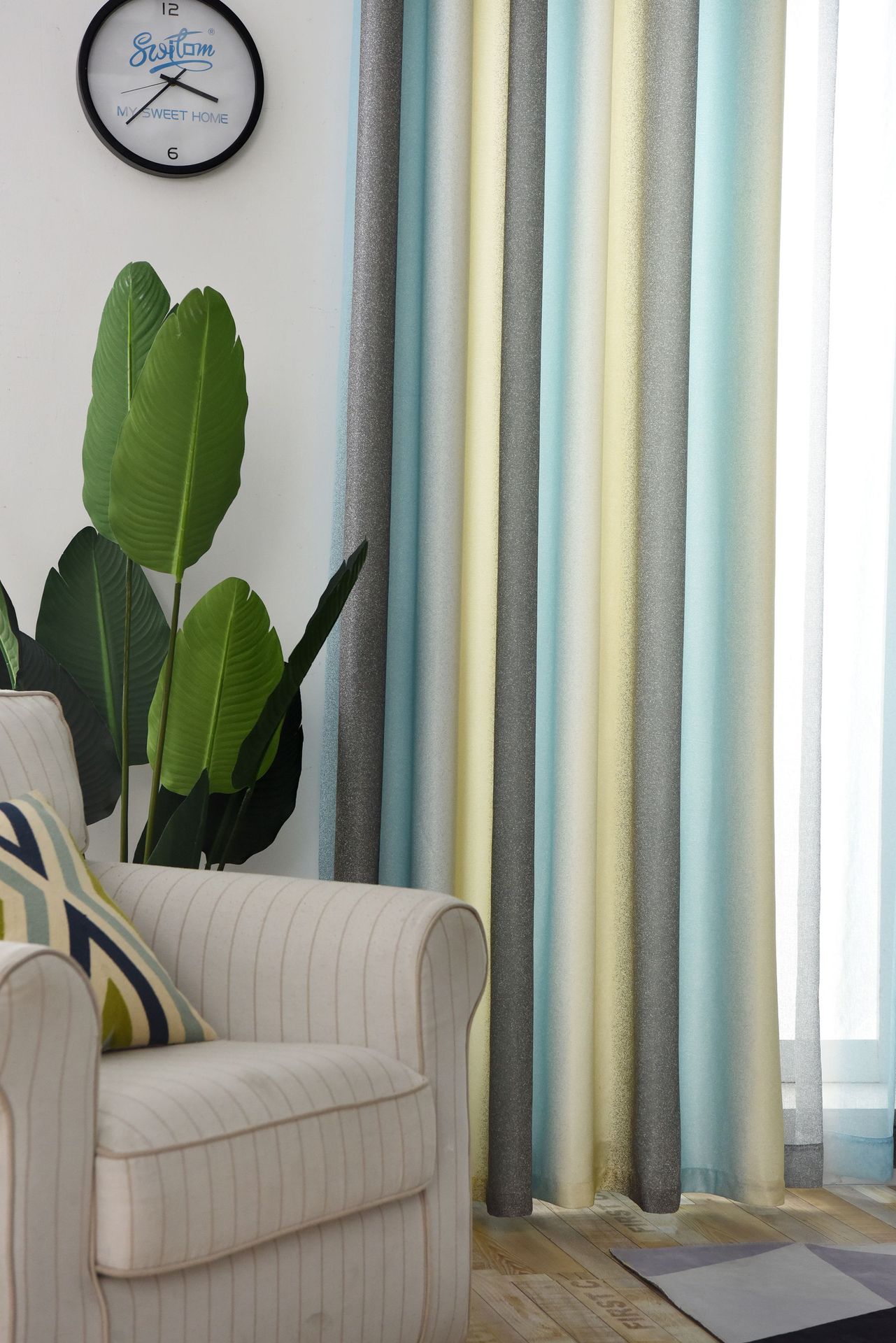 客厅窗帘成品现代简约地中海北欧渐变条纹卧室百搭落地窗帘遮光布