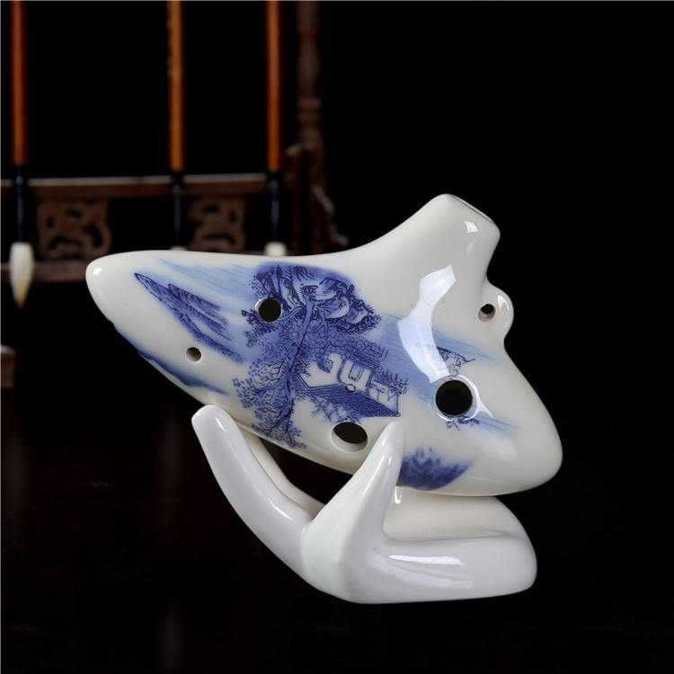 潜艇青花陶笛6孔风景手绘福字陶笛潜艇旅游景点学校笛子乐器