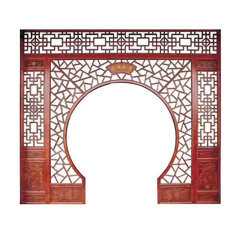 制作 实木月亮门 圆弧拱门 背景花格中式圆形隔断玄关落地罩仿古