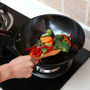 日式加厚铁锅精铁炒锅中华锅轻便物理不粘锅电磁炉平底锅炒菜锅