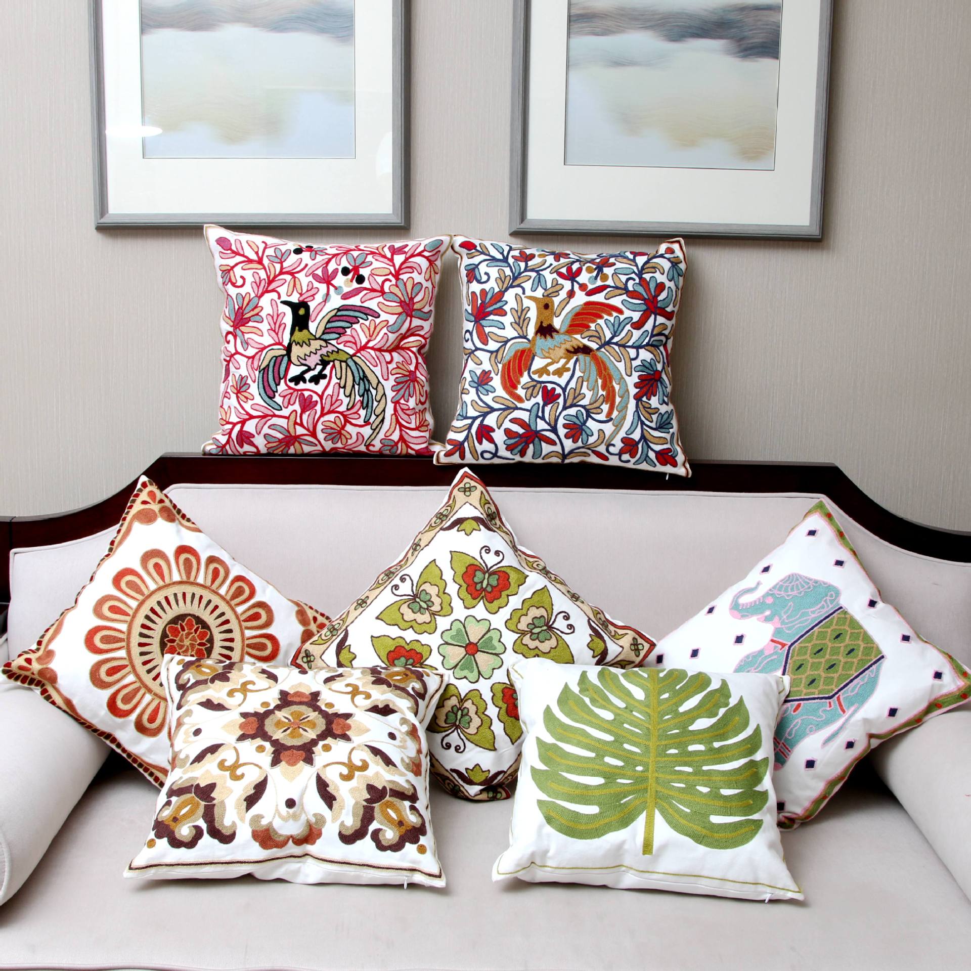 田园民族风手 工刺绣精品创意沙发抱枕套靠垫套现货供应工厂批发