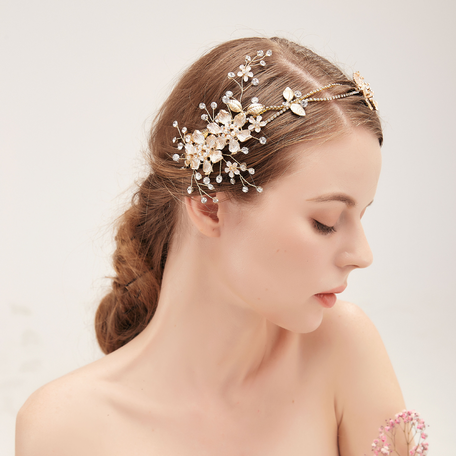 eaby热卖新娘饰品纯手工结婚头饰珍珠水晶发带欧美 厂家直销