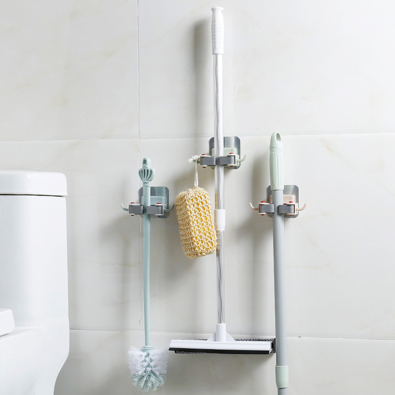 Multifunctional Free Punch Mop Rack Bathroom Wall Hanging Mop Hook Bathroom Wall Broom Hanger Mop Clip