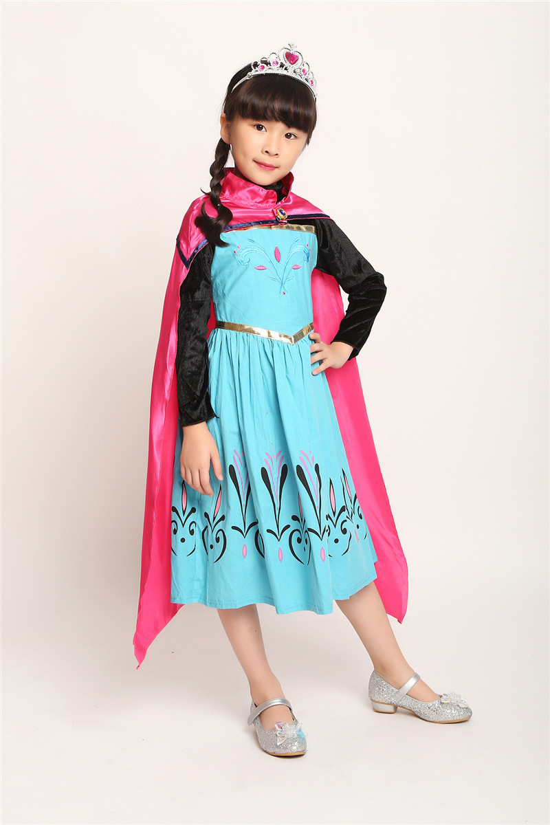 万圣节冰雪奇缘cospaly安娜儿童公主裙带披风舞台演出服装批发