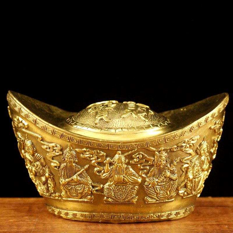 纯黄铜五路财神元宝摆件元宝招财进宝款五路财神元宝聚财家居摆设