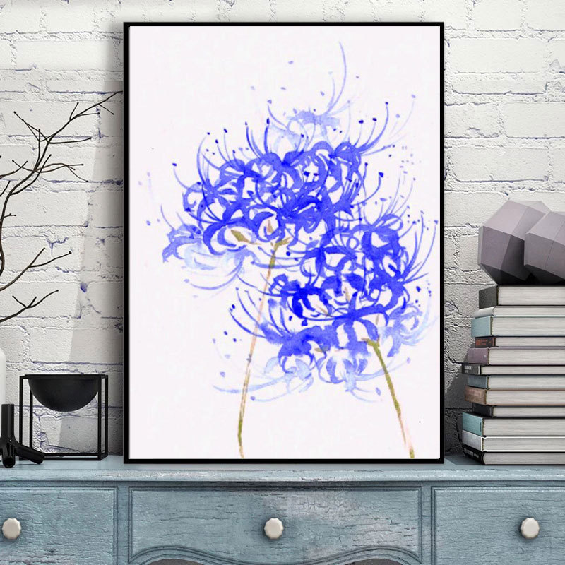 彼岸花十字绣古风唯美曼珠沙华花卉简单线绣小幅曼陀罗蓝色妖姬画