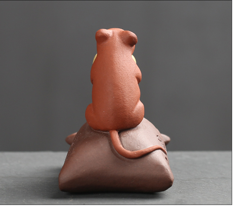 宜兴紫砂茶宠布袋老鼠茶玩摆件代代数钱金币生肖鼠招财进宝金元宝