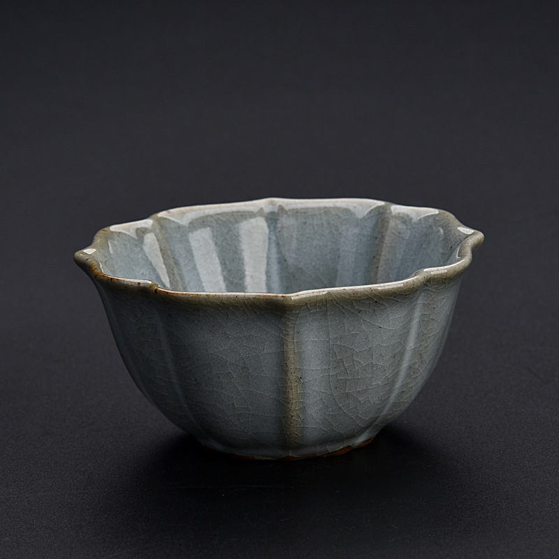 汝瓷温文杯手工汝窑茶杯景德镇功夫茶具单杯品茗杯月白色可养金线