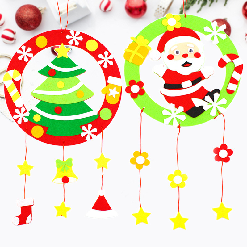 圣诞节不织布花环挂饰 幼儿园创意礼物儿童手工益智制作diy材料包