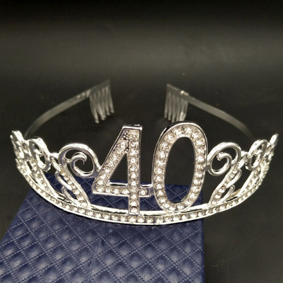 生日皇冠帽 烘焙装饰蛋糕皇冠 数字发梳皇冠 40岁数字皇冠头饰