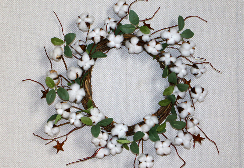 定制棉花花环棉花干花绿叶棉花门挂藤环圣诞节感恩节装饰跨境电商