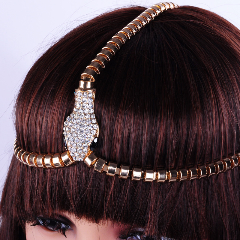 欧美夸张饰品 满钻蛇形头饰头链 动物头部装饰 批发