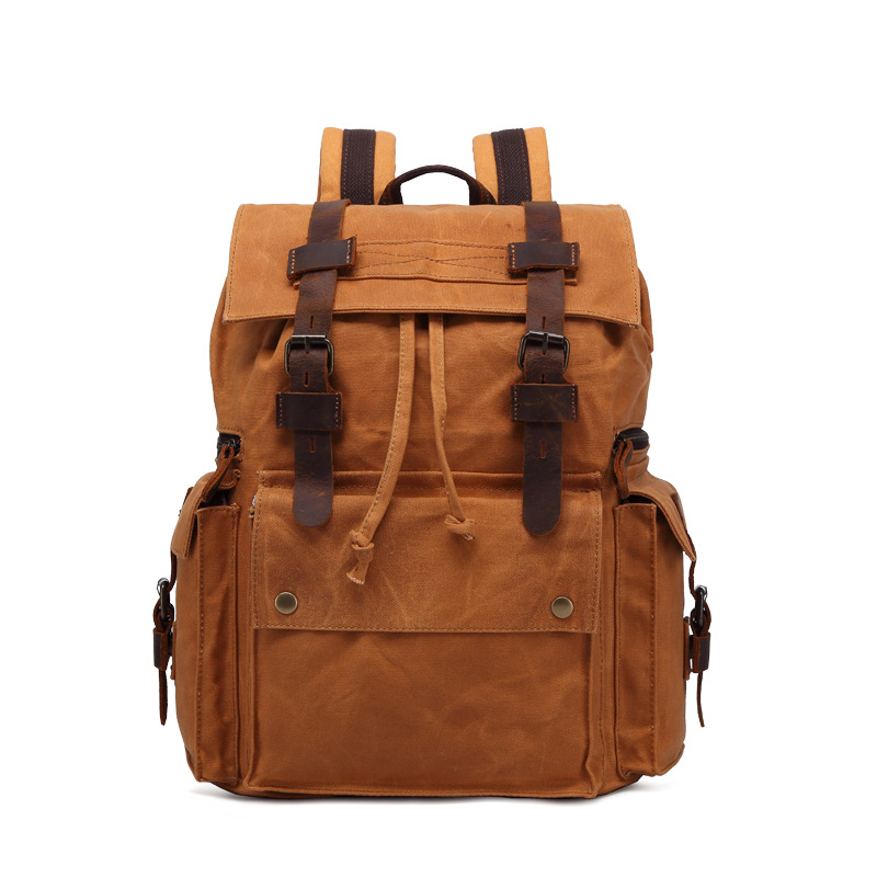 Men's Backpack Men's Canvas Backpack Oil Wax Canvas Bag Outdoor Travel Backpack Waterproof Crazy Horse Leather Men's Bag