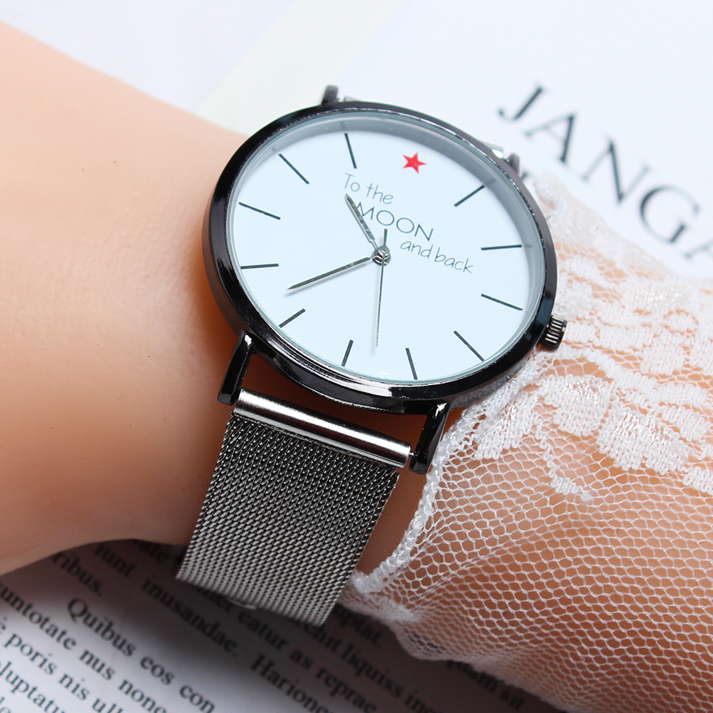 外贸热销手表一件代发 简约大气男士网带表 大表盘五角星经典手表