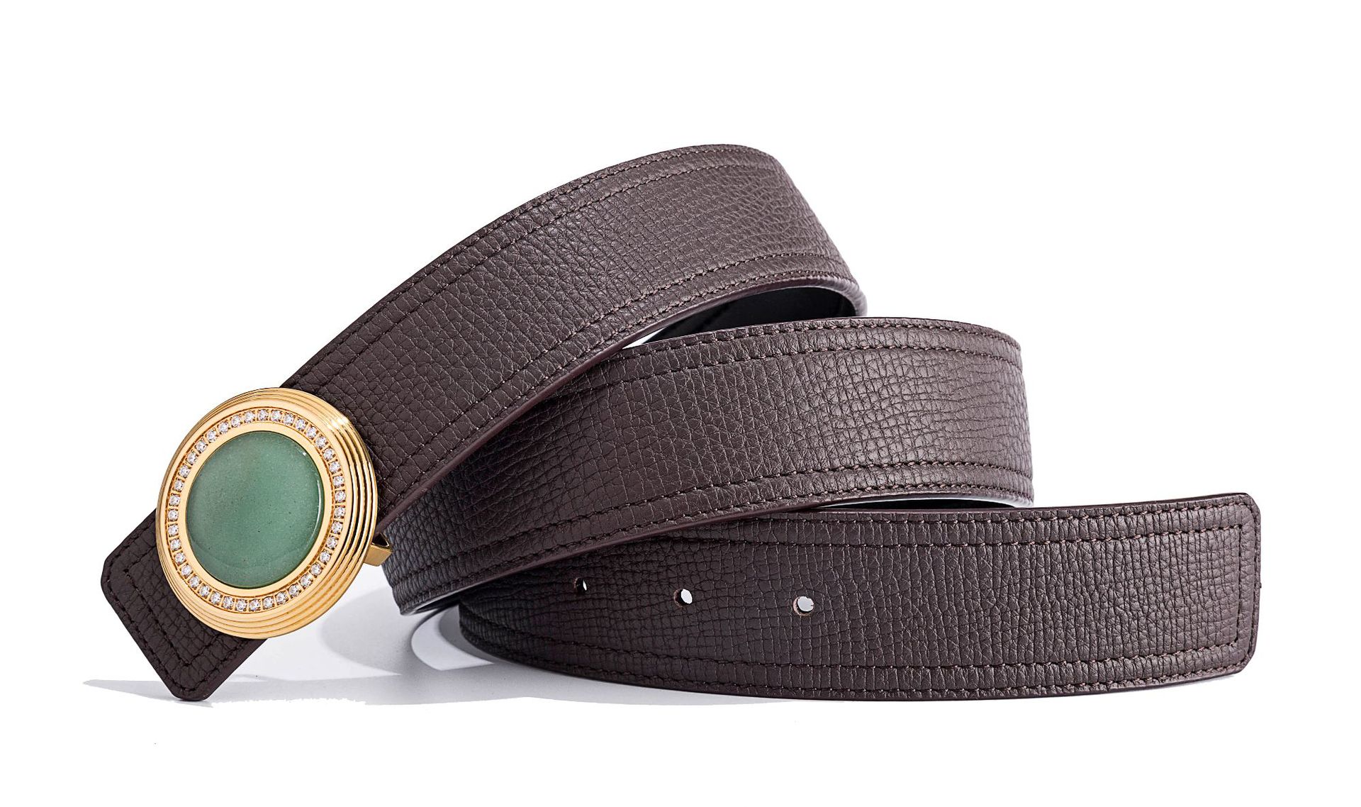 男士钢扣镶钻镶玉(玉:东陵玉)真皮腰带进口头层牛皮平滑扣皮带