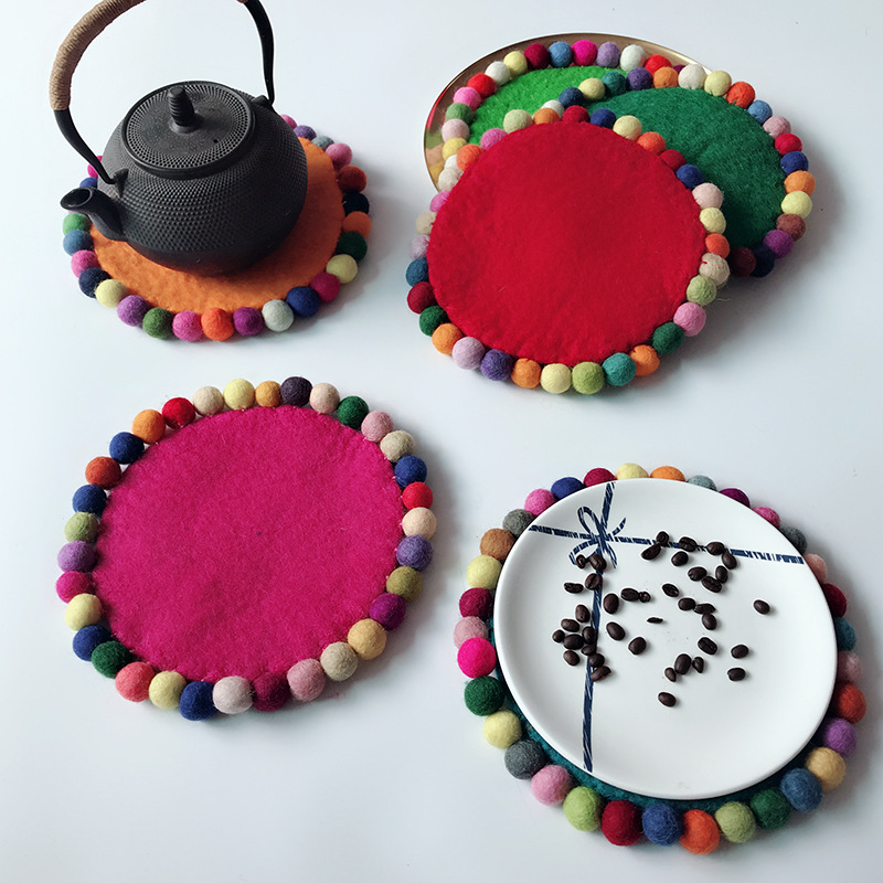 出口日本羊毛毡手工3d立体圆形星球杯垫子水杯咖啡杯通用型隔热垫0