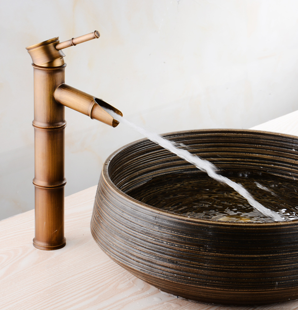 遥鹏厂家批发仿古竹节台上盆洗脸盆水龙头全铜冷热欧式水龙头生产