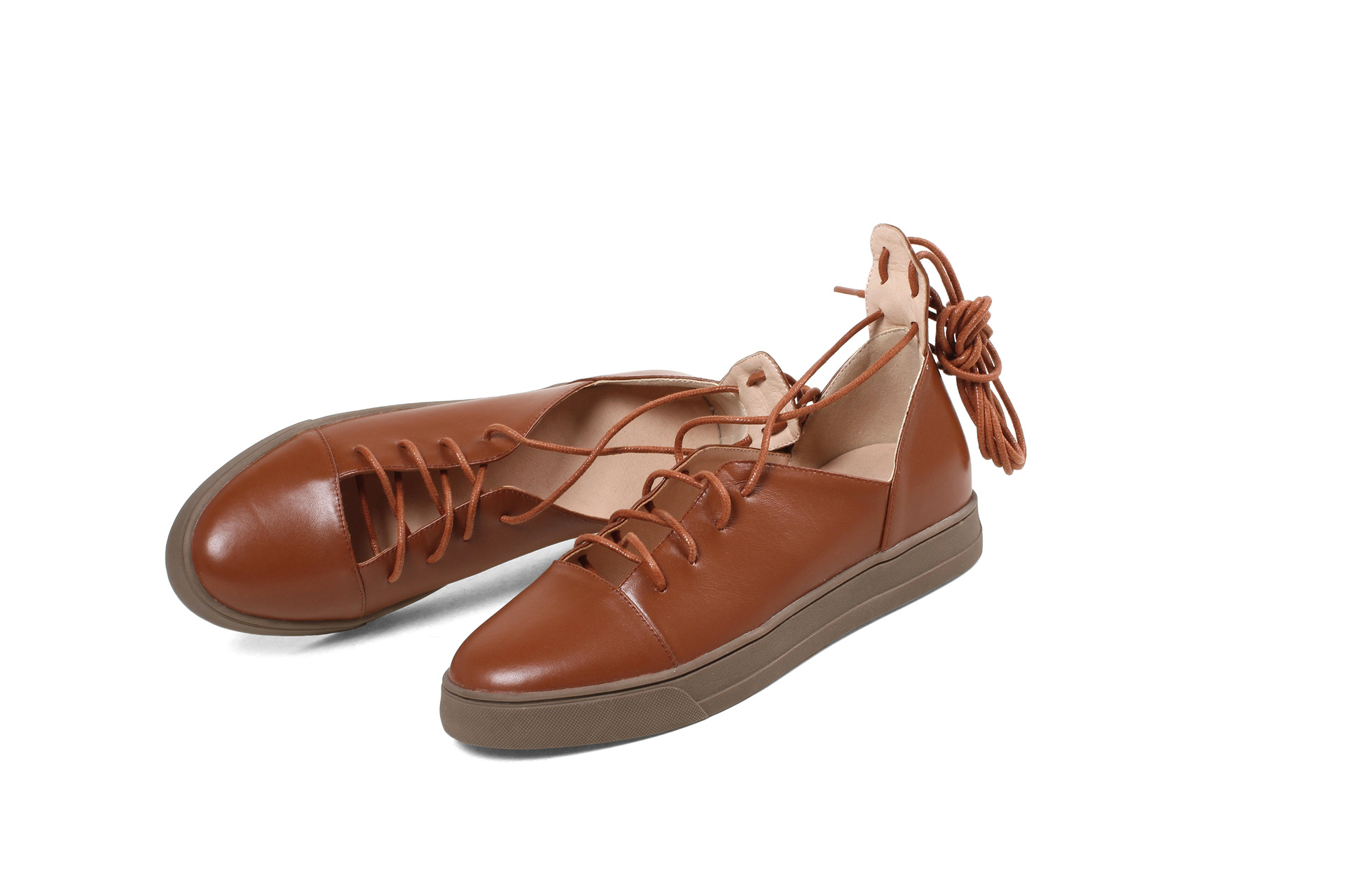 牛皮鞋_头层文艺2018秋季款真皮罗马绑带洛克鞋女深口手工鞋直销