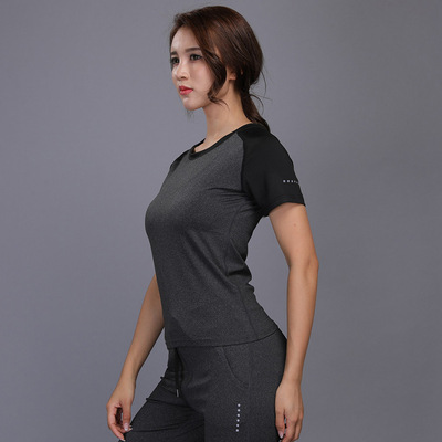 春夏运动上衣女短袖显瘦瑜伽服紧身衣室内跑步速干t恤训练健身服