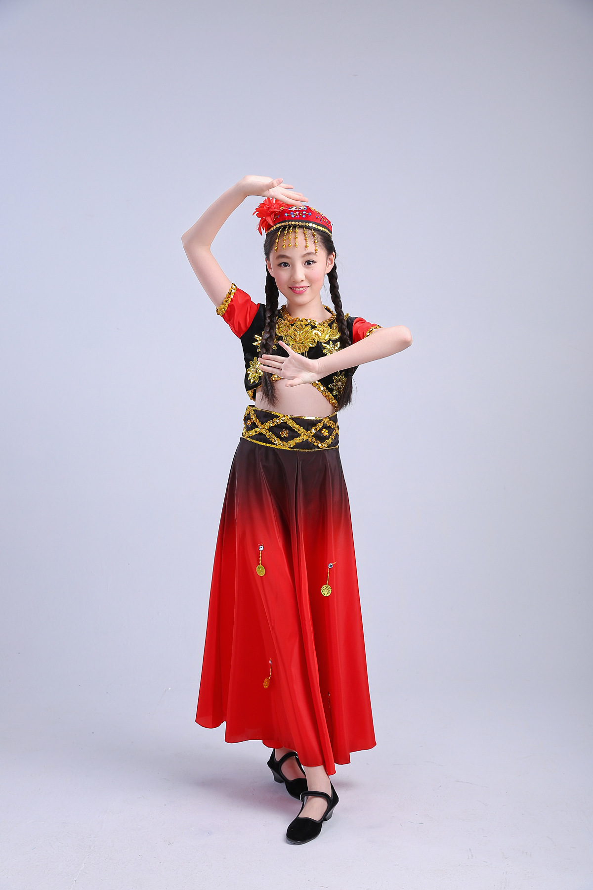 新款新疆舞儿童舞蹈演出服 新疆舞演出服维吾尔族舞台服装少儿