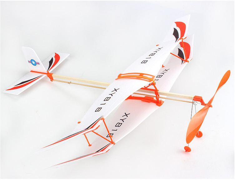 橡皮筋动力双翼滑翔飞机 雷鸟橡皮筋动力飞机 直升机模型diy拼装