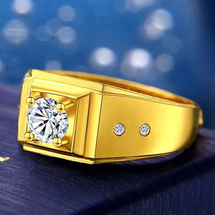 黄铜镀金镶钻宝石戒指仿黄金婚庆首饰品厂家直销男士活口指环批发