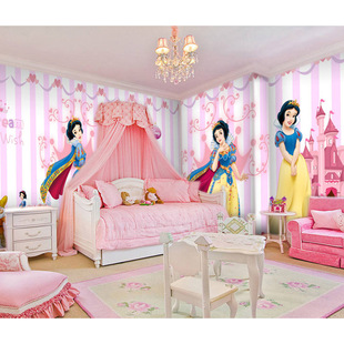 卡通定制城堡白雪公主女孩儿童房卧室背景墙壁纸3d主题墙纸壁画