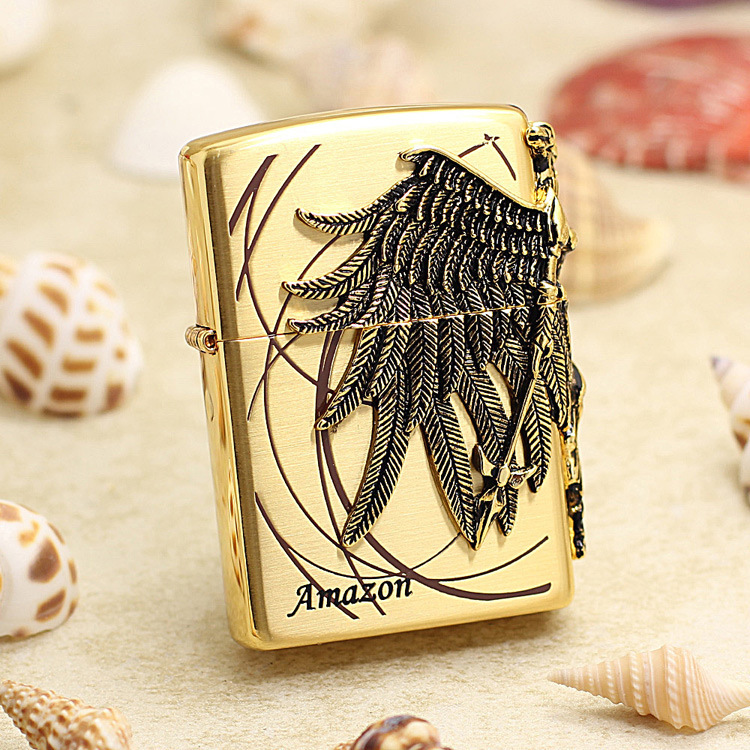 zippo打火机亚马逊女战士金色zbt136a