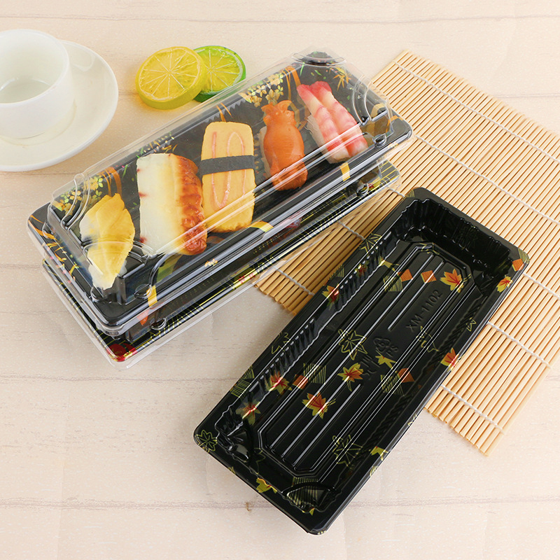 1102日式塑料寿司盒印花食品打包盒一次性外卖包装盒水果盒定制