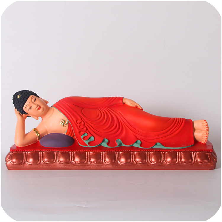 卧佛佛像12寸红衣彩绘树脂睡佛释迦摩尼像佛
