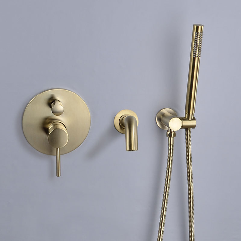 Copper Brushed Gold Hot and Cold Faucet Imperial Concubine Bathtub Side Concealed Split Wall Faucet La1056