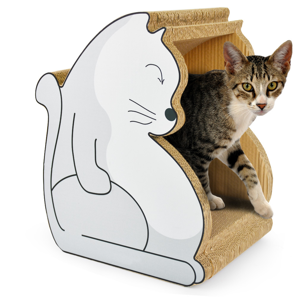 猫抓板-瓦楞纸纸制猫玩耍板-猫窝猫屋猫碗-大肚子猫-淡雅白