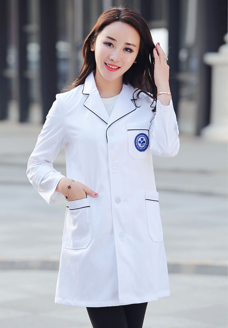 定制韩版加边款长袖美容院护士服工作服牙科医生白大褂衣定制logo