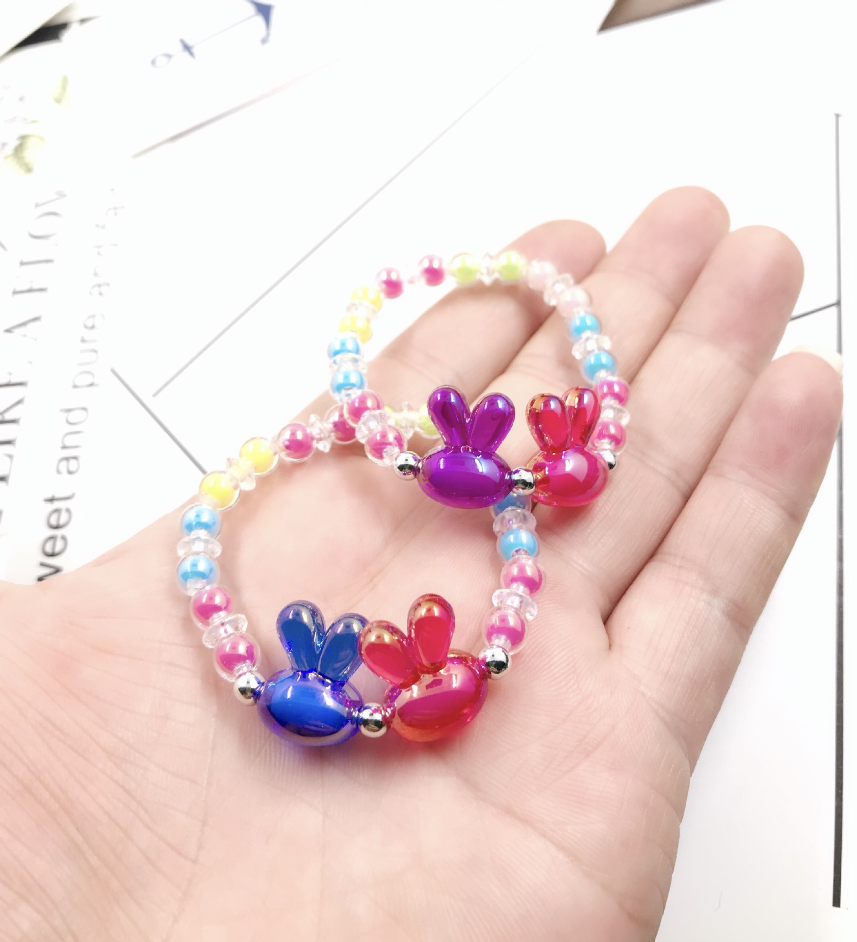 韩国儿童手链手工diy树脂手链进口珠子女童手链可爱兔子手镯