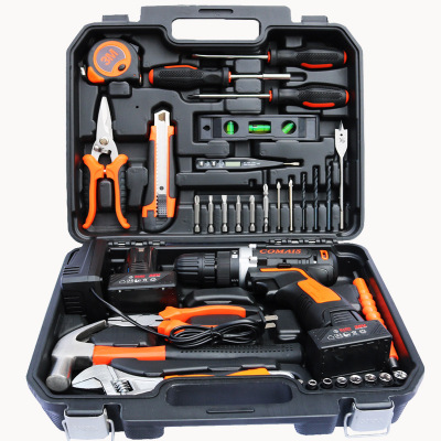 35件锂电池电钻 电动工具组合工具箱 五金工具手动工具套装