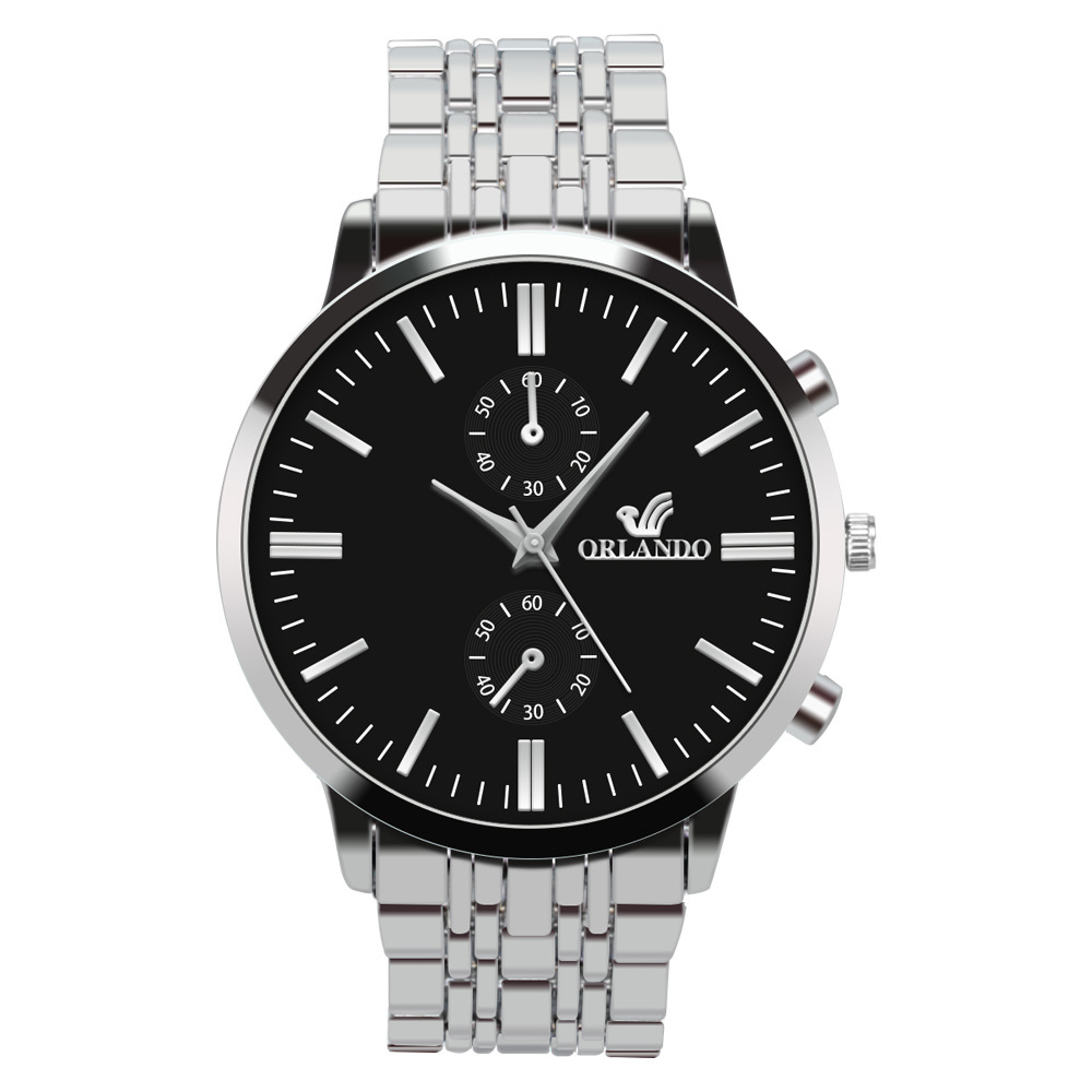 一件代发orlando奥伦多假两眼钢带手表 男士时装商务配饰手表