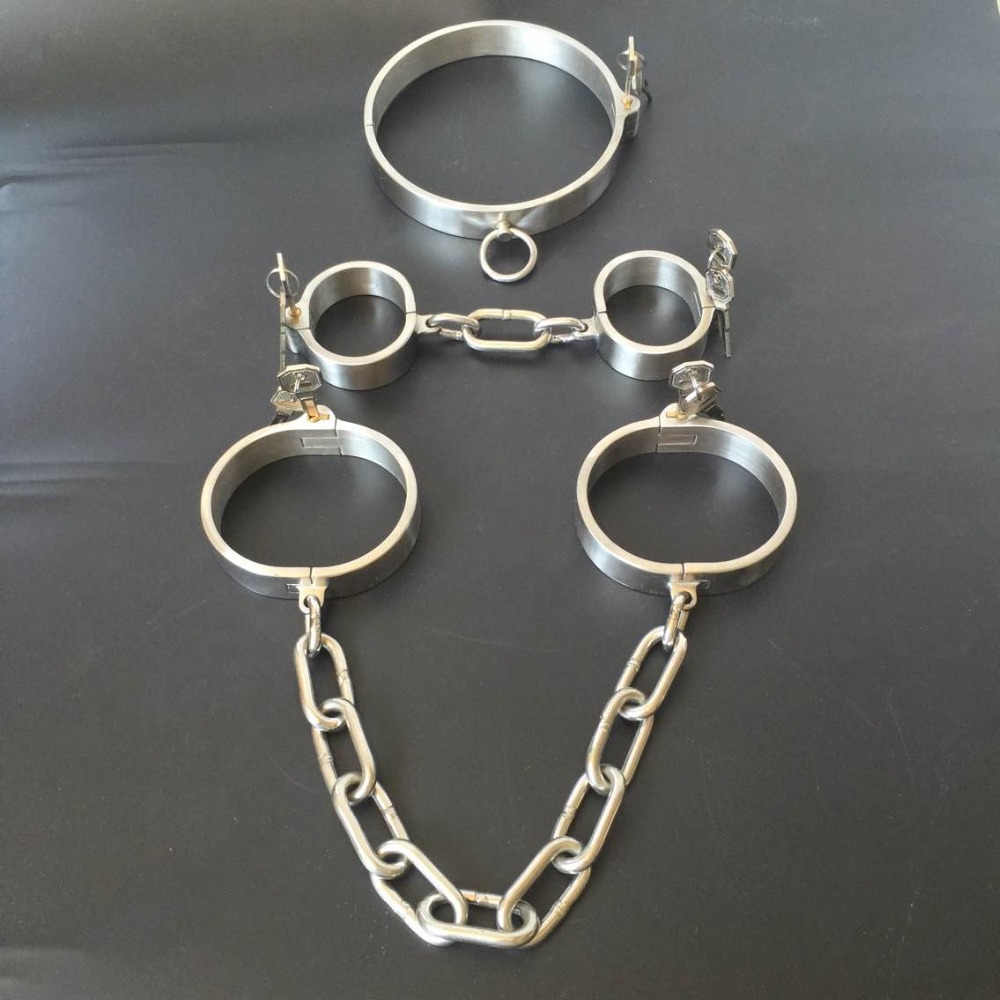 新款成人另类情趣用品男女用不锈钢插销锁项圈手脚铐套装一件代发