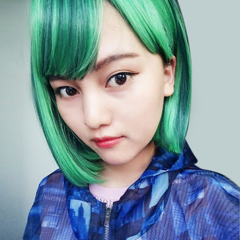 新款批发彩色bobo头假发绿色挑染套波波短发女cosplay动漫假发