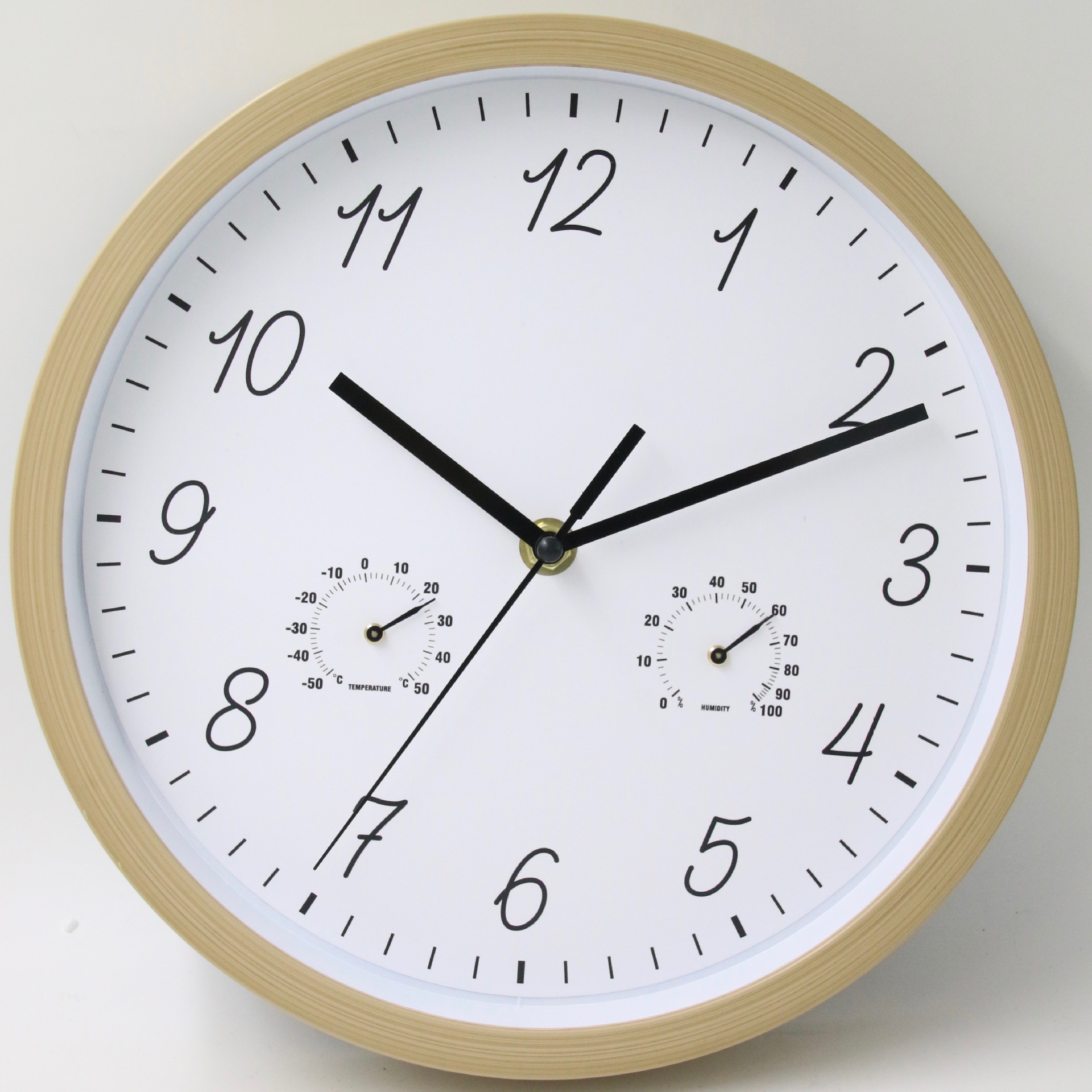 25cm塑料挂钟创意10寸温湿度计壁钟wallclock厂家批发