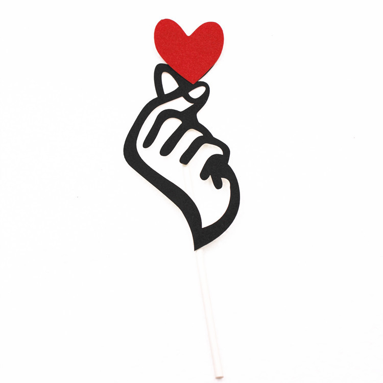 抖音手势比心蛋糕插牌 抖音流行生日派对装饰插签 情人节插牌