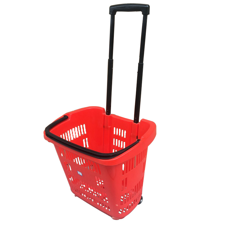 全新pp料超市小号35l两轮拉杆塑料购物篮 ktv手提购物篮塑料筐